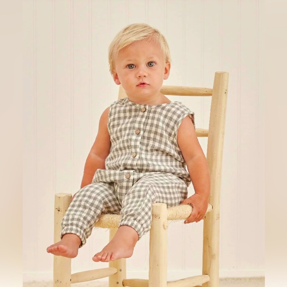 Rylee + Cru Sea Green Gingham Jumpsuit 12months